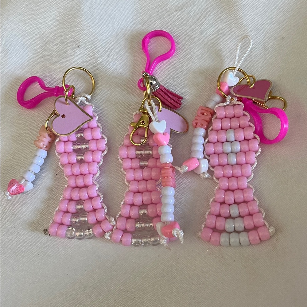 Pink Beaded Keychain Set with Clips